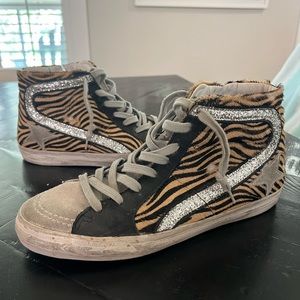 Golden Goose Slide Sneaker - Tiger Print with Silver Glitter - RARE! Size 39